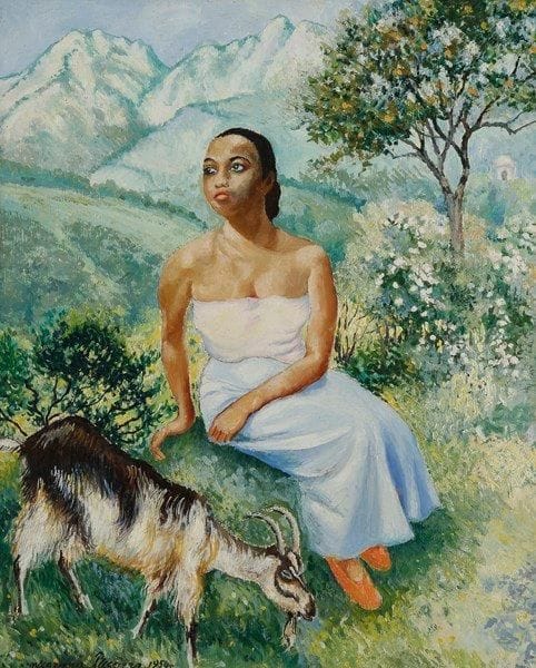 Georges MANZANA-PISSARRO (1871-1961)
Jeune malgache, 1954. Huile sur toile. Signée et datée en bas à gauche. 46 x 38 cm