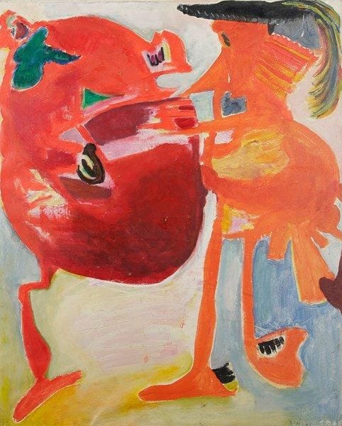 Jeanne MODIGLIANI (1918-1984)
Personnages. Huile sur toile. Monogrammée en bas à droite. Numéro d?inventaire au dos. 100 x 81 cm