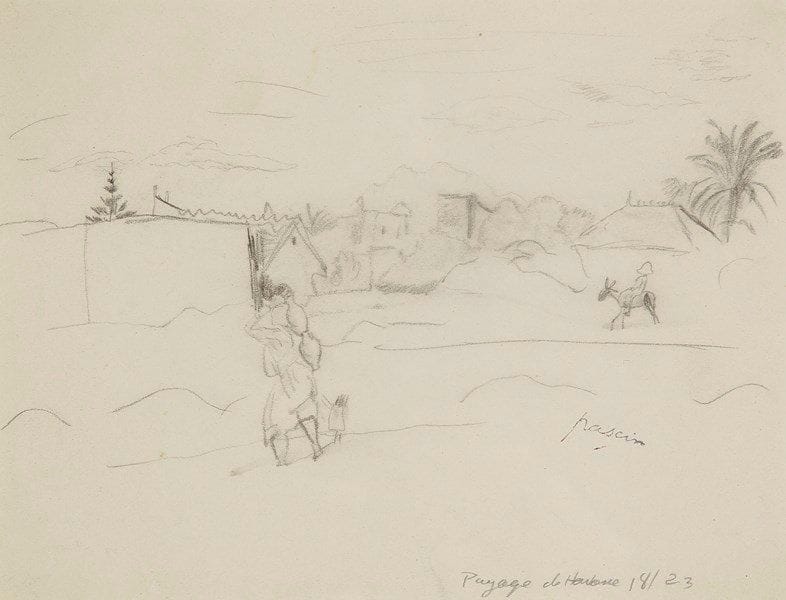 Jules PASCIN (1885-1930)
Paysage de la Havane. Dessin au crayon. Porte le cachet de la signature en bas à droite. 17 x 22 cm