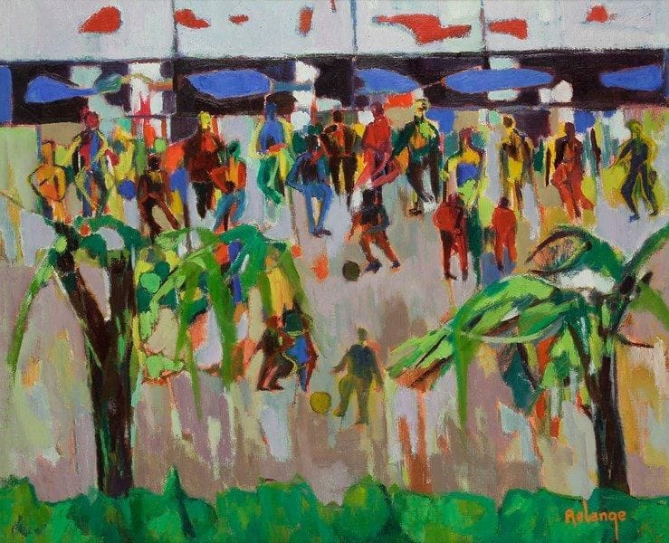 Jean-Maxime RELANGE (né en 1938)
La Récréation. Huile sur toile. Signée en bas à droite. Signée et titrée au dos. 60 x 73 cm