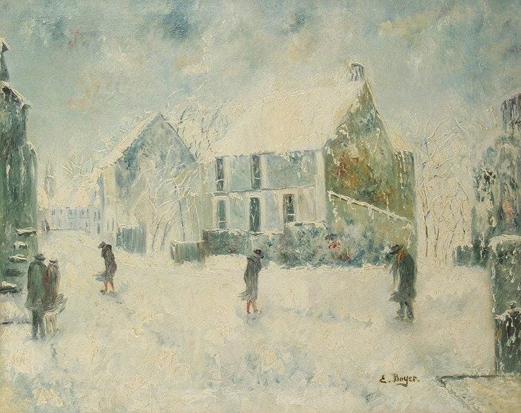 Emile BOYER (1877-1948)
Montmartre en hiver. Huile sur toile. Signée en bas à droite. 65 x 81 cm