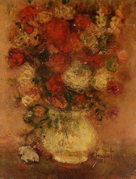 Jean Pierre CHAPUT (né en 1935)
Vase de fleurs. Huile sur toile. Signée en bas à droite. 73 x 54 cm