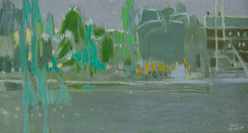 Paul CHARLOT (1906-1985)
Port le soir. Huile sur toile. Signée en bas à droite. 15,5 x 28 cm