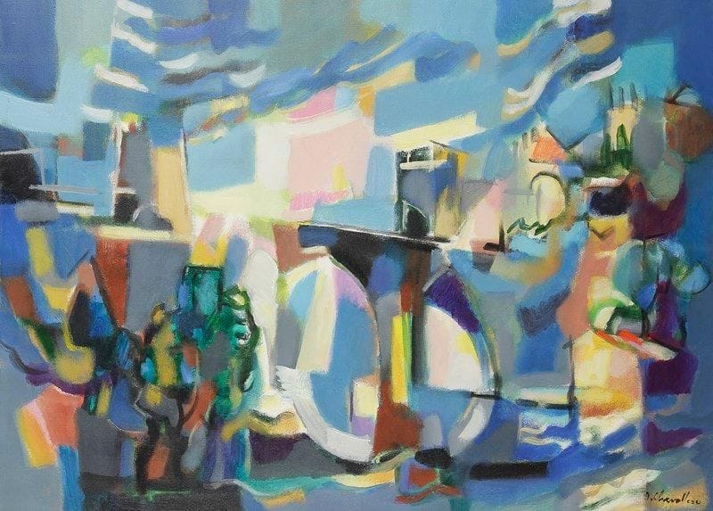 Jean CHEVOLLEAU (1924-1996)
Tolède, Le Tage au Pont San Martin, 1990. Huile sur toile. Signée en bas à droite. Signée, datée et titrée au dos. 73 x 100 cm