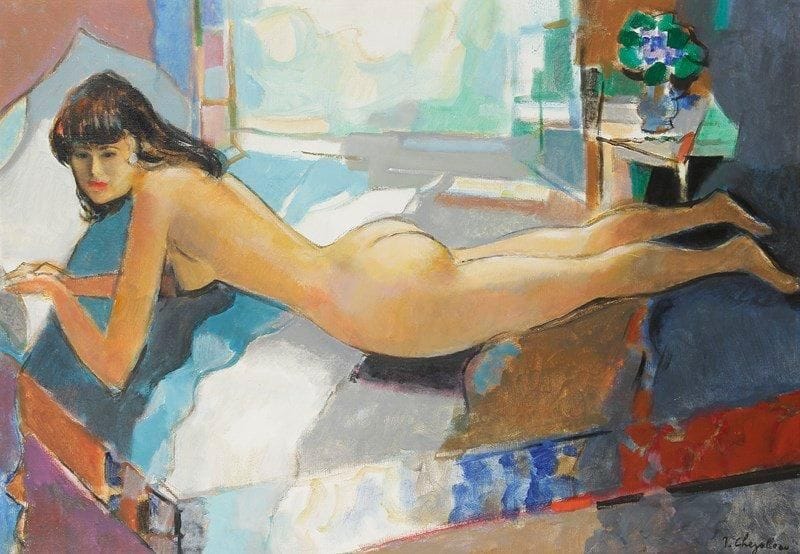 Jean CHEVOLLEAU (1924-1996)
Nu dans la lumière. Huile sur toile. Signée en bas à droite. Signée et titrée au dos. 65 x 92 cm