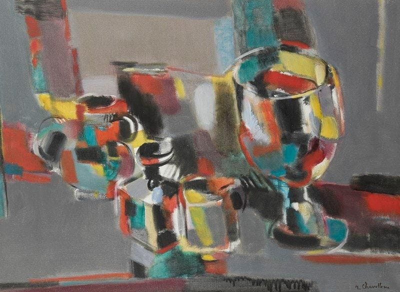 Jean CHEVOLLEAU (1924-1996)
Nature morte au verre ballon. Huile sur toile. Signée en bas à droite. 60 x 81 cm