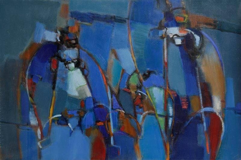 Jean CHEVOLLEAU (1924-1996)
Pêcheurs au filet, 1969. Huile sur toile. Signée en bas à gauche. Signée, datée et titrée au dos. 60 x 92 cm
