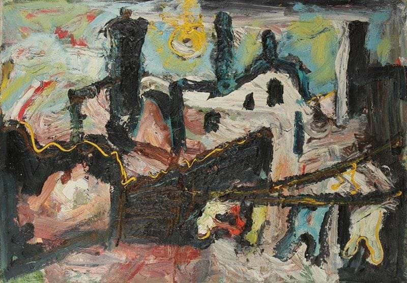 Bernard DAMIANO (1926-2000)
Bonaventura, 1980. Huile sur toile. Signée en bas à gauche. Signée, datée et titrée au dos. 70 x 100 cm