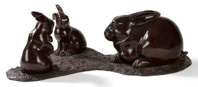Jean Claude DESPOULAIN (né en 1950)
Lapins. Bronze à patine brune. Signé et numéroté sur 8. Hauteur: 15 cm x cm