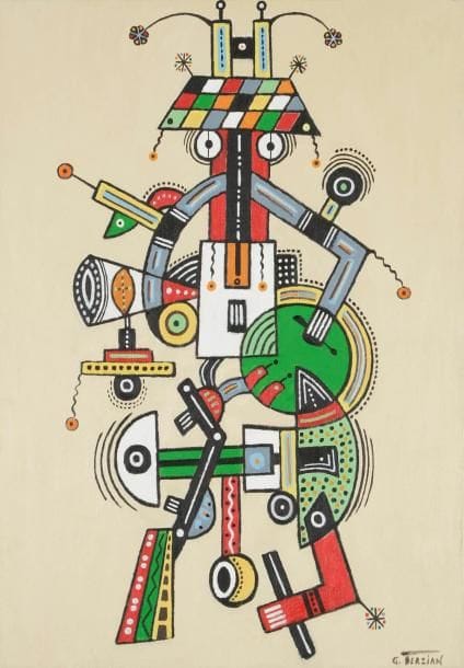 Georges Terzian
Le Marchand de thé marocain Huile sur toile. Signée en bas à droite. Signée et titrée au dos. 92 x 65 cm