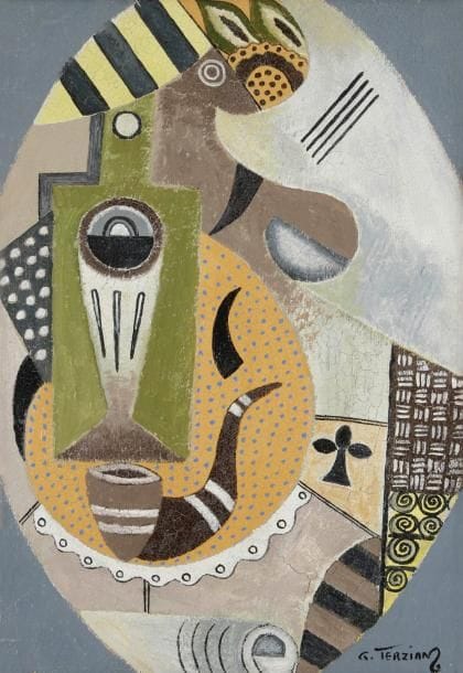 Georges Terzian
Femme au verre Technique mixte sur panneau. Signée en bas à droite. 43 x 30 cm