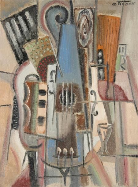 Georges Terzian
La Contrebasse, 1997 Huile sur panneau. Signée en haut à droite. Signée, datée et titrée au dos. 40 x 30 cm
