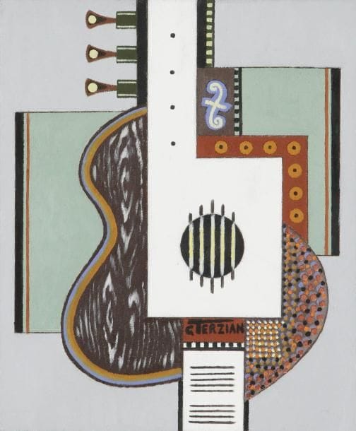 Georges Terzian
La Guitare blanche Huile sur toile. Signée en bas au milieu. Signée, datée et titrée au dos. 46 x 38 cm