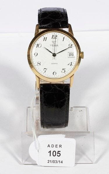 YEMA
Montre bracelet d'homme ronde  en or. Date à 3H. Quartz, tous chiffres, trotteuse centrale.. Poids brut: 33 g