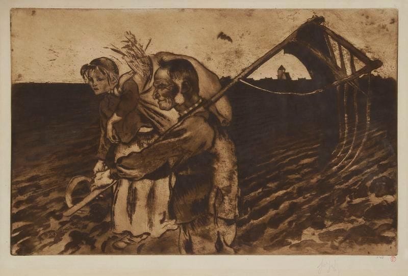 Louis LEGRAND (1863-1951)
L'Heure de la chauve-souris. 1895. Eau-forte et aquatinte. 5158 x 332. Arwas 101. Impression en brun. Très belle épreuve sur vélin, signée et numérotée à la mine de plomb puis timbrée par l'éditeur G. Pellet (Lugt 1190). Légère oxydation du feuillet. Petites traces de colle au verso. Toutes marges. Tirage à 50 épreuves