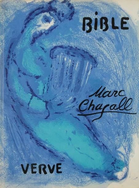 Marc CHAGALL (1887-1985)
La Bible. Verve, vol. VIII, n° 33 et 34. Éd. de la revue Verve, Paris, 1956. Un vol. grand in-4 relié, illustré de 16 lithographies en couleurs et 12 en noir, outre la couverture et la page de titre (Conrad-Sorlier 117-146) contenant 105 héliogravures d'après les eaux-fortes de Chagall. Ex. très frais (petite trace de colle brunâtre en 4e de couv.)
