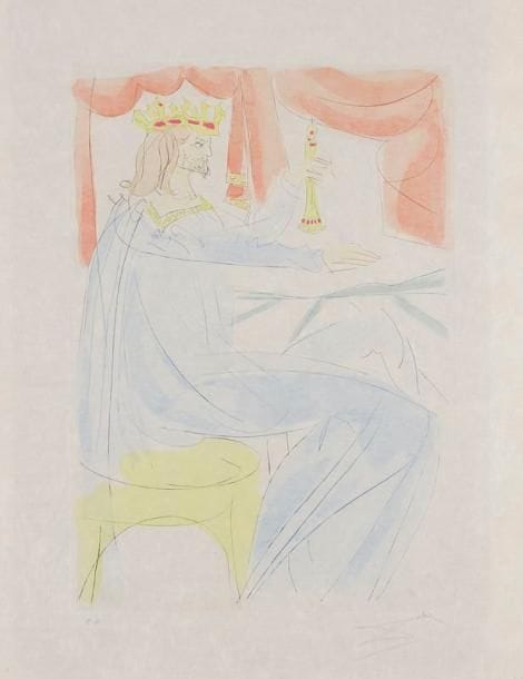 Salvador DALI (1904-1989)
Joseph; Le Rocher; Le Roi Salomon; Le Roi David. Pl. pour Notre Héritage historique. 1975. Pointe sèche et pochoir en couleurs. [570 x 770]. Michler et Löpsinger 753, 754, 756 et 761. Très belles et fraîches épreuves sur japon nacré, numérotées et revêtues d'une signature à la mine de plomb. Toutes marges non ébarbées. Ens. 4 p