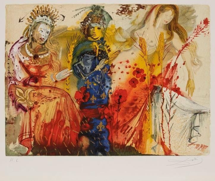 Salvador DALI (1904-1989)
L'Été. Pl. des Quatre saisons. 1972. Lithographie. 555 x 410. Impression en couleurs. Michler et Löpsinger 1361. Très belle épreuve sur vélin, justifiée «H. C» et revêtue d'une signature à la mine de plomb. Tirage annoncé à 195 épreuves. Les Heures claires éd