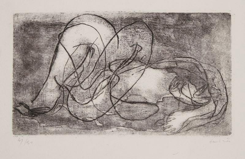 Jean FAUTRIER (1898-1964)
Femme étendue IV; La Femme morte. 1941-1942. Eau-forte. 280 x 160. Mason 216 et 252. Très belles épreuves tirées en noir sur vélin d'Auvergne, numérotées et signées à la mine de plomb. Rousseurs claires éparses à la 2e. Toutes marges. Tirage à 50 épreuves. Cadres. Ens. 2 p