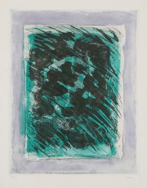 Jean FAUTRIER (1898-1964)
La Forêt. 1964. Eau-forte et aquatinte. 345 x 442. Mason 281 (III). Impression en couleurs. Parfaite épreuve sur vélin blanc, numérotée et signée à la mine de plomb. Toutes marges. Tirage à 100 épreuves. Cadre