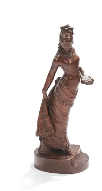 Luigi PREATONI (né en 1845)
Femme à l'éventail Bronze à patine ocre rouge. Vers 1890. Signé et daté 1881. Marque du fondeur Colin. Hauteur: 29 cm