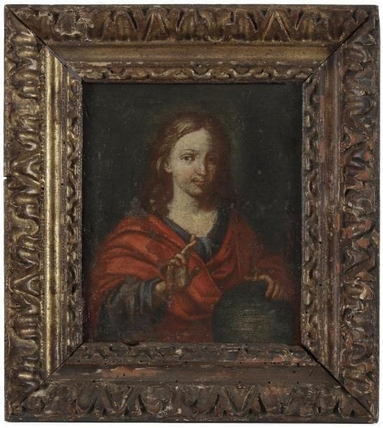 École Française du XVIIe siècle
Christ juge Toile marouflée sur panneau. 19,5 x 16,5 cm Restaurations. Beau cadre