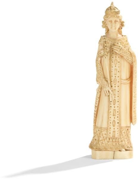 Roi en ivoire sculpté, grande tresses à l'arrière, sceptre amovible. XIXe siècle Hauteur: 13 cm