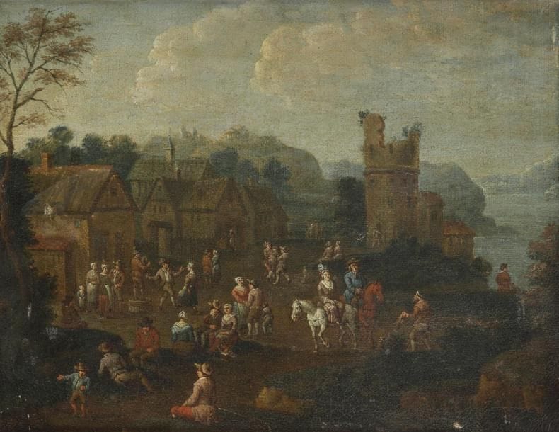 Ecole FLAMANDE du XVIIIe siècle, suiveur de Theobald MICHAU
Les réjouissances villageoises Toile. 28 x 35,5 cm