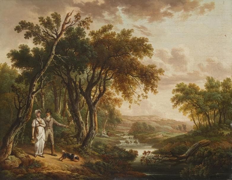 Wolfgang-Adam TÖPPFER (1766 - 1847) (attribué à)
Promenade galante dans la forêt Toile. 42 x 53,5 cm