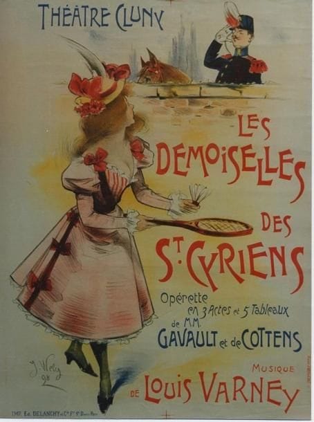 1 Affiche Demoiselles des St Cyriens (Les), Varney L. [1898] WELY J. Imp. Delanchy. Entoilée. B.E. (légers plis). 80 x 60 cm