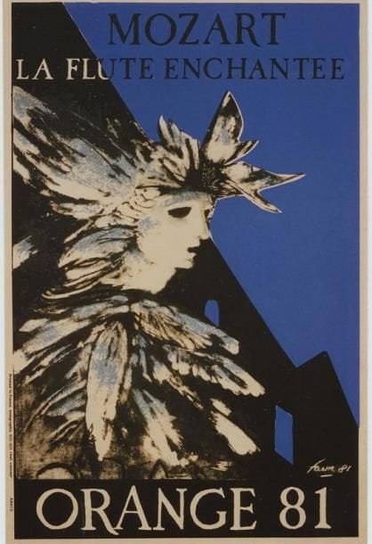 2 Affiches Flûte enchantée (La), Mozart [1791] Non signée. (P.M. et G.M.). Orange 1981. Entoilée. B.E. 60 x 40 cm *** Fou (Le), Landowski M. [2000] Opéra DE MONTPELLIER. Contrepoint. Non entoilée. T.B.E. 40 x 60 cm