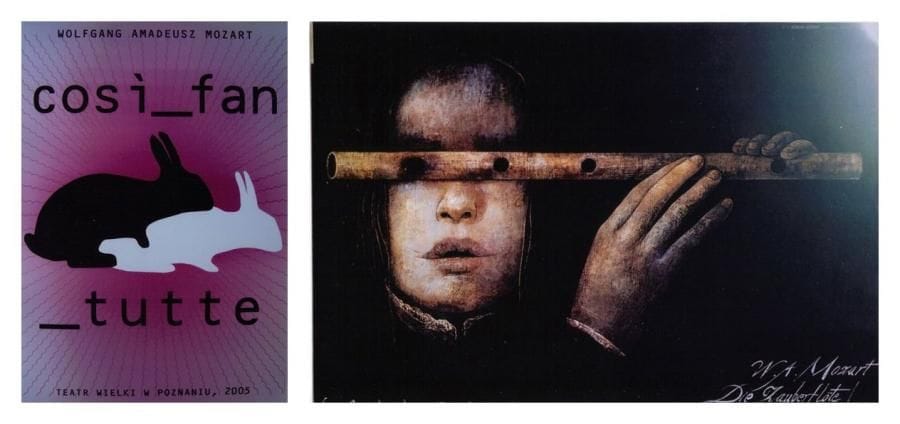2 Affiches Cosi Fan Tutte, Mozart [1790], 2005 Grzegorz LASZUK. Non entoilée. B.E. (un plis). 98 x 68 cm *** Cosi Fan Tutte (Film), Mozart, 1987 Wieslaw ROSOCHA (né en 1945). Non entoilée. B.E. (déchirures et plis). 95 x 67 cm