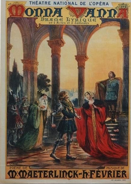 1 Affiche Monna Vanna, Fevrier H. [1909] FRAIPONT G. Imp. Delanchy. Entoilée. B.E. 90 x 65 cm