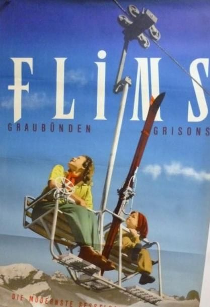1 Affiche Flims, région des Grisons L. M. KOHLER BERN, 1945. Non entoilée. B.E. (courtes déchirures). 100 x 69,5 cm