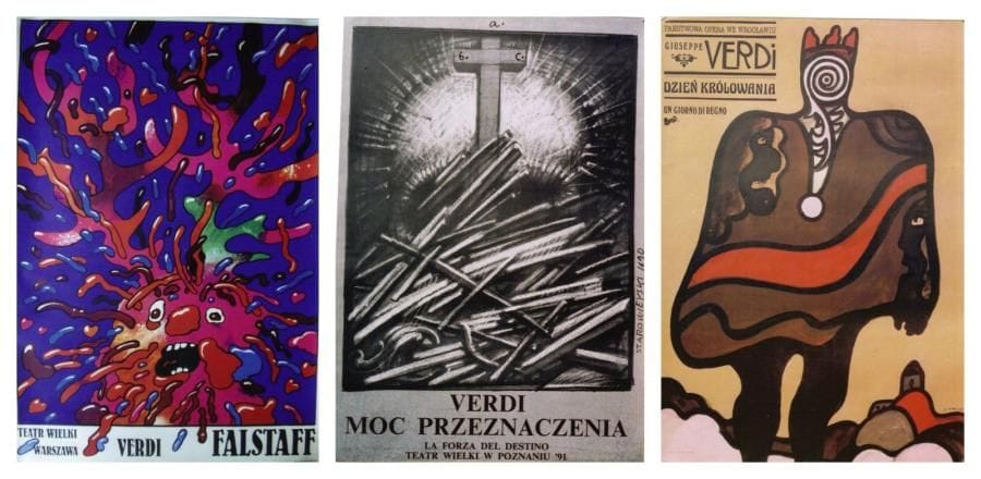 3 Affiches Falstaff [1893], 1974/1988 Waldemar SWIERZY (né en 1931). Non entoilée. B.E. (légers plis). 97,5 x 66,5 cm *** Forza Del Destino, 1990 Franciszek STAROWIEYSKI (né en 1930). Non entoilée. B.E. 95 x 66 cm *** Giorno Di Regno [1840], 1987 Jan LENICA (1928-2001). Non entoilée. B.E. 96,5 x 66,5 cm