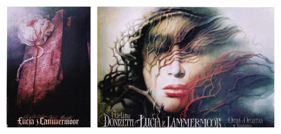 2 Affiches Lucia Di Lammermor [1835], 1998 Wieslaw WALKUSKI (né en 1956). Non entoilée. B.E. 67,5 x 98 cm *** Lucia Di Lammermor [1835], 1984 Wiktor SADOWSKI (né en 1956). Non entoilée. B.E. 95 x 66 cm