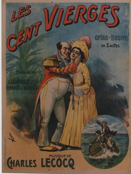 1 Affiche Cents Vierges, Lecocq Ch. [1885] FARIA JE. Imp. Delanchy. Entoilée. A.B.E. (déchirure). 80 x 60 cm
