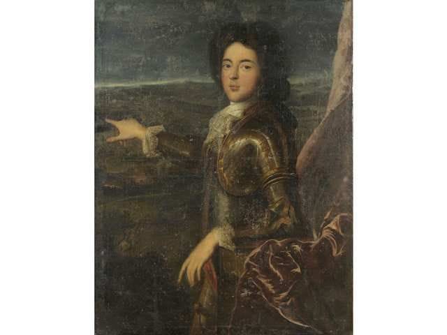 École FRANÇAISE du XVIIIe siècle. Atelier de François de TROY
Portrait du Duc du Maine Toile. 108 x 83 cm (Usures). Sans cadre. Reprise du portrait par François de Troy vers 1692, aujourd'hui réduit au format du buste conservé au Musée de l'Ile-de-France, à Sceaux (D.Brème,François de Troy, Paris, 1997,p. 56, reproduit).