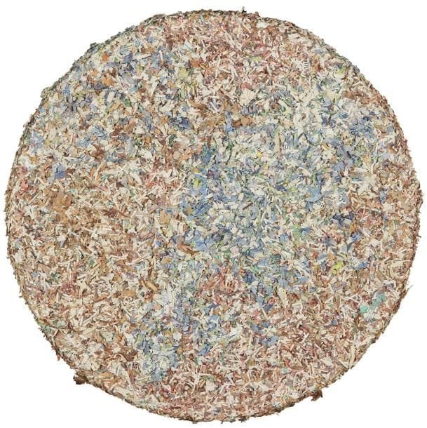 Money Monet, La fin du franc, 2002 Tondo. Franc haché sur toile. Signé, daté et titré au dos. D.: 30 cm 