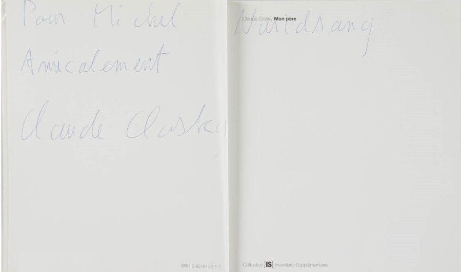 CLOSKY Claude. - Magazines. Purple books et FRAC Hte-Normandie, 1998. In-4, br. Emboîtage. Bien complet du livret Hydrastar, 11 x 11 cm - Vacances à Arcachon. Paris, Jennifer Flay, 2000. In-8, br. Tirage non précisé. - Mon père. C. Closky et M19, 2002. Exemplaire dédicacé par l’artiste.