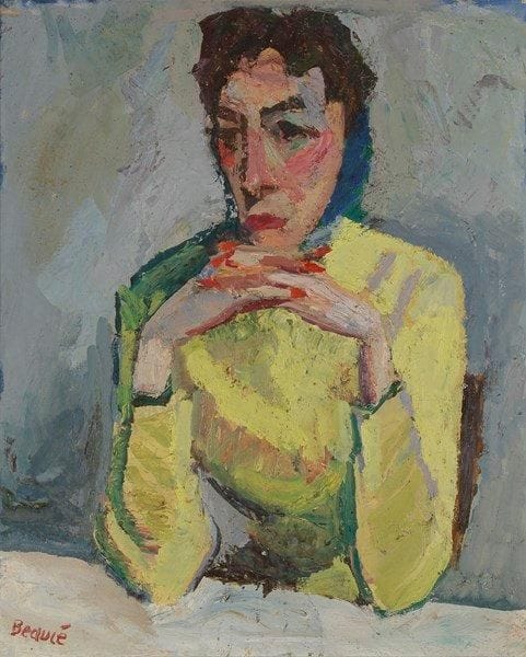 André BEAUCE (1911-1974)
Portrait de femme au mains croisées Huile sur toile marouflée sur carton. Signée en bas à gauche. Annotée au dos. 81 x 65 cm Provenance: Collection Rodolphe Pichon
