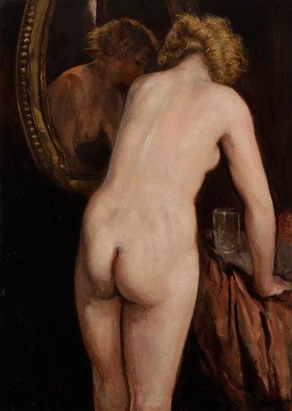 Emile BERNARD (1868-1941)
Nu au miroir Huile sur carton contrecollé sur carton. Signée en bas à droite. 106 x 76 cm
