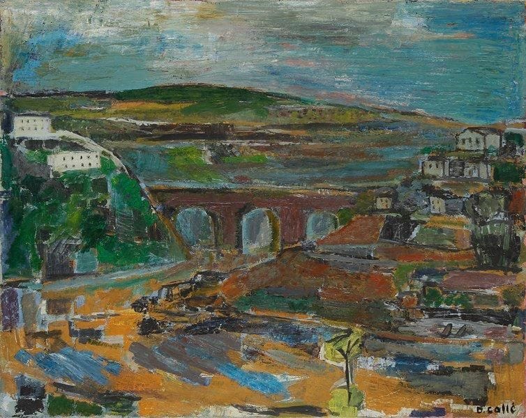 Denise CALLÉ (né en 1915)
Paysage au viaduc Huile sur toile. Signée en bas à droite. 73 x 91 cm
