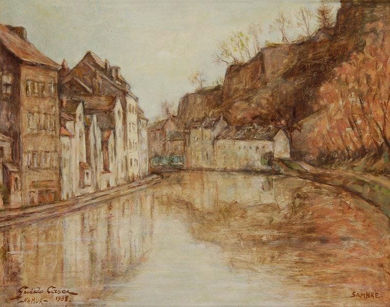 Guido CASCI [italien] (XXe siècle)
Maisons sur la Sambre à Namur Huile sur panneau. Signée, datée et située. Titrée au dos sur une étiquette. 37 x 47 cm
