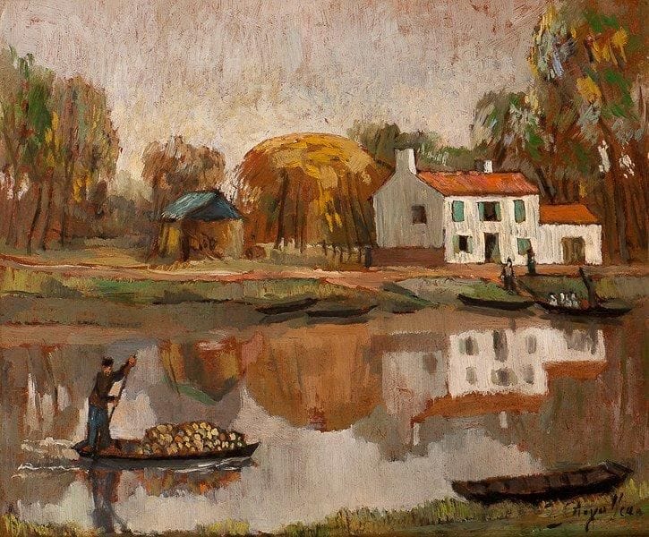 Jean CHEVOLLEAU (1924-1996)
Marais poitevin Huile sur isorel. Signée en bas à droite. 46 x 55 cm