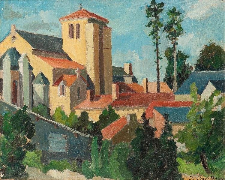 Jean CHEVOLLEAU (1924-1996)
Vue d'un village vendéen Huile sur toile. Signée en bas à droite. 33 x 41 cm