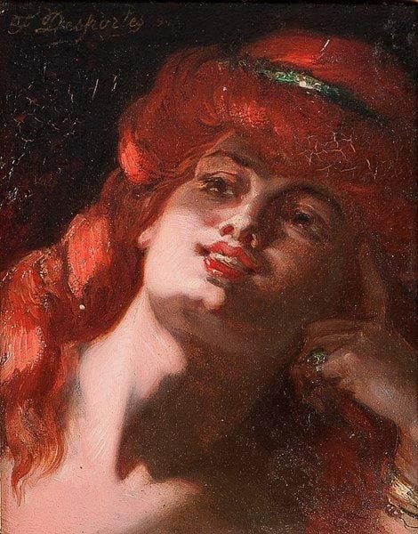 Francisque DESPORTES (1849-?)
Portrait de femme, 1892 Huile sur panneau. Signée et datée en haut à gauche. 21,5 x 16 cm