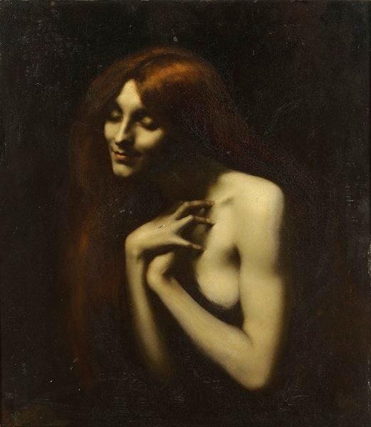 École FRANÇAISE de la fin du XIXe siècle
Femme les bras croisés Huile sur panneau. Non signée. 63 x 50 cm