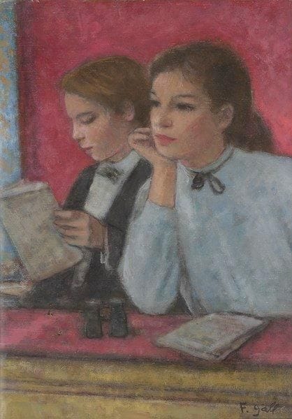 François GALL (1912-1987)
La Loge Huile sur toile. Signée en bas à droite. Signée et titrée au dos. 46 x 33 cm