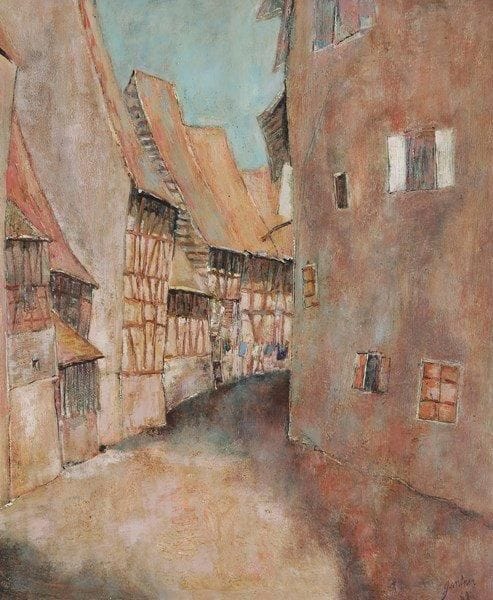 Bernard GANTNER (né en 1928)
Village d'Eguisheim en Alsace, 1968 Huile sur toile. Signée et datée en bas à droite. Signée, datée et titrée au dos sur le châssis. 65 x 55 cm